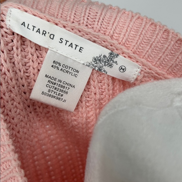 Altar'd State Millie Bow Sleeve Sweater Pink Cable Knit Ribbons Size Medium - Picture 2 of 11